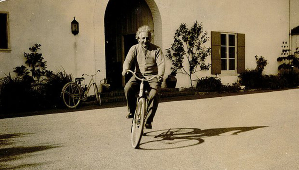 Albert Einstein on a bike